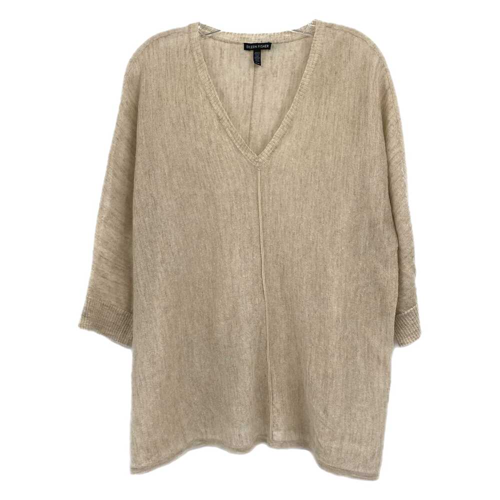Eileen Fisher Beige V-Neck Sweater 3/4 Sleeve | Womens M